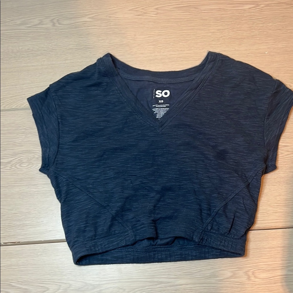 SO Deep Blue V-Neck Cropped Tee